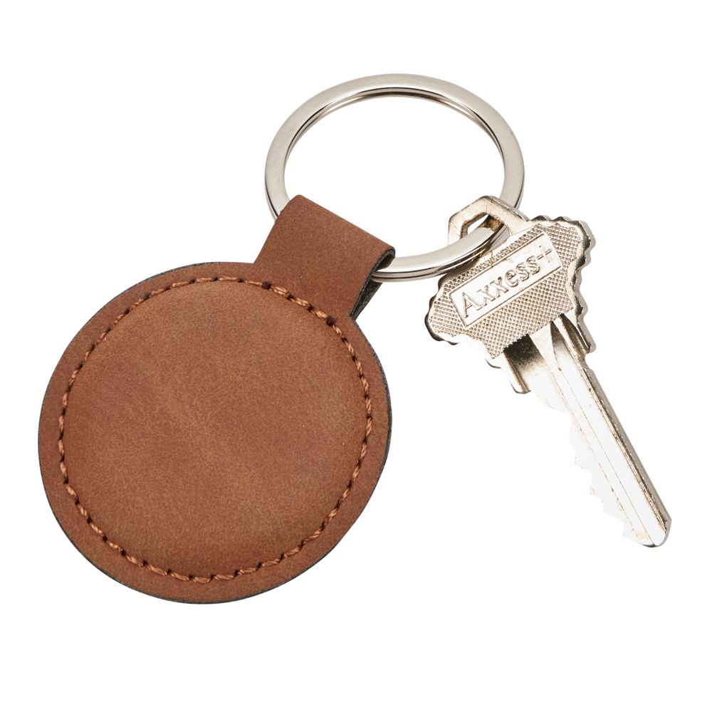Leatherette Round Keychain, Caramel 1.875"-AKD Ink