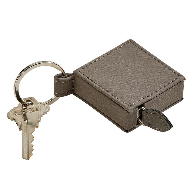 Leatherette Square 5' Feet Tape Measure Grey Keychain 2"-AKD Ink