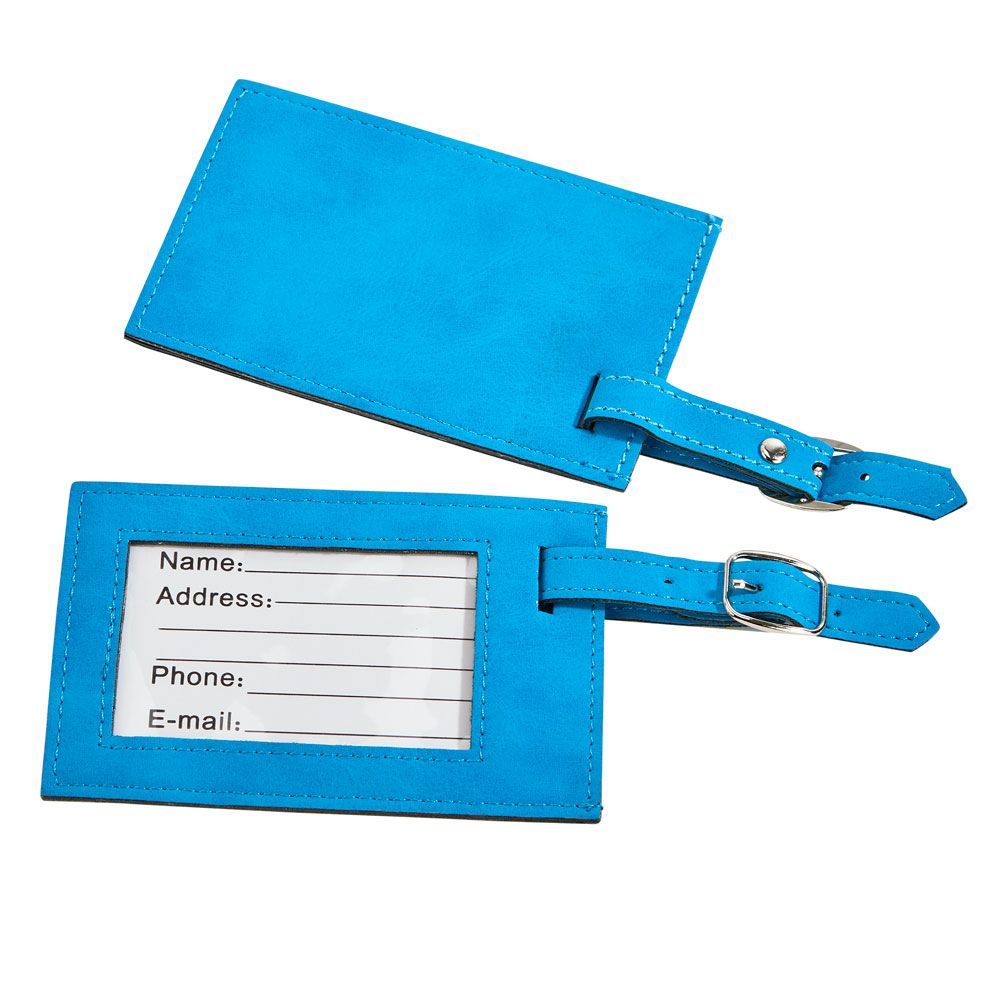 Aqua Blue Leatherette Luggage Tag, 4.375" X 2.75"-AKD Ink