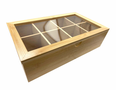 Bamboo Tea Box With 8 Compartments, 12.5" X 7.5" X 3.5"-AKD Ink