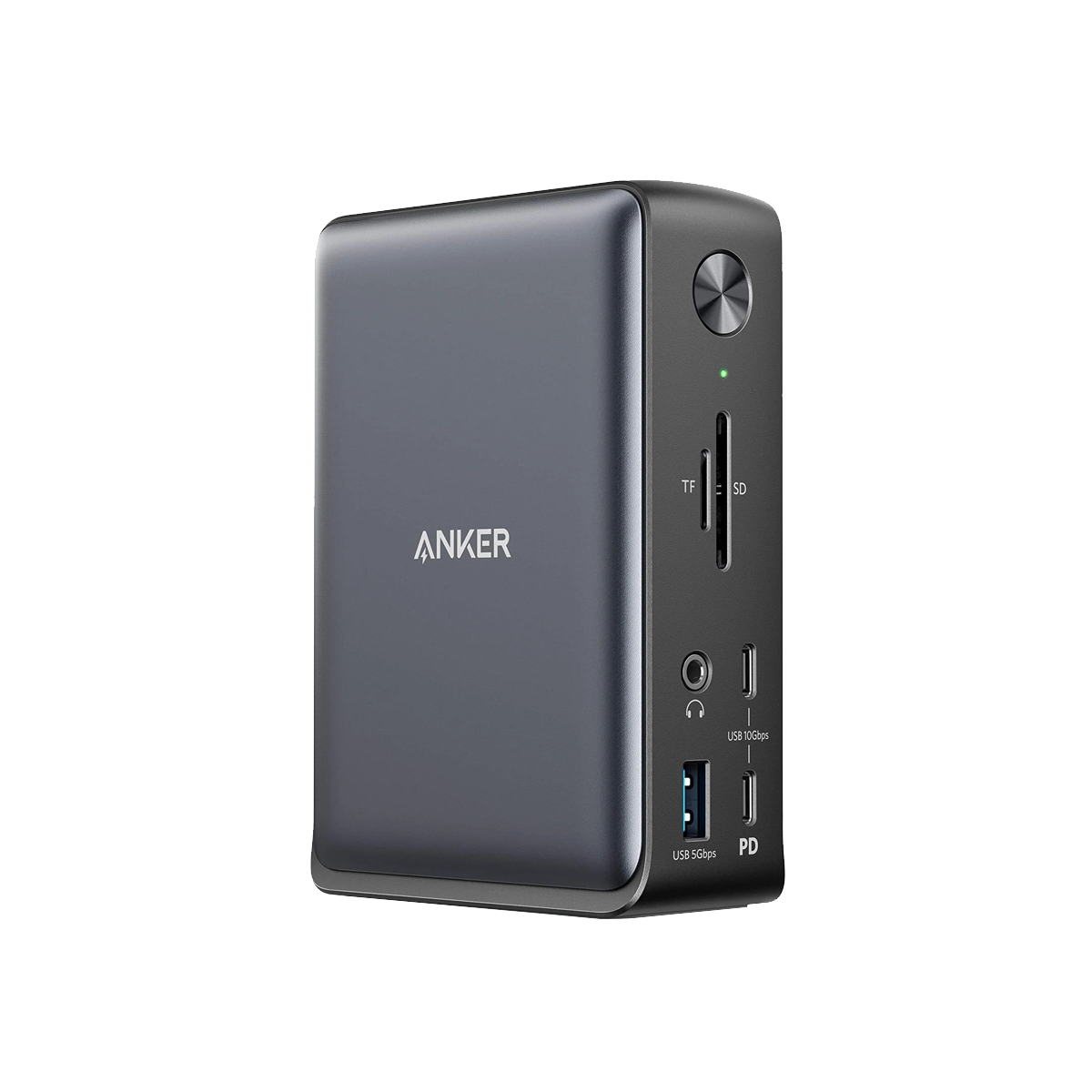 Anker 575 USB-C Docking Station for charging, featuring multiple ports, sleek design, and compact build for versatile device connectivity.