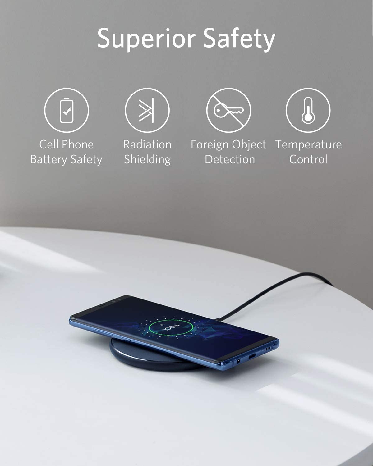 Anker 313 wireless charging pad with sleek design for convenient wireless phone charging on a flat surface.