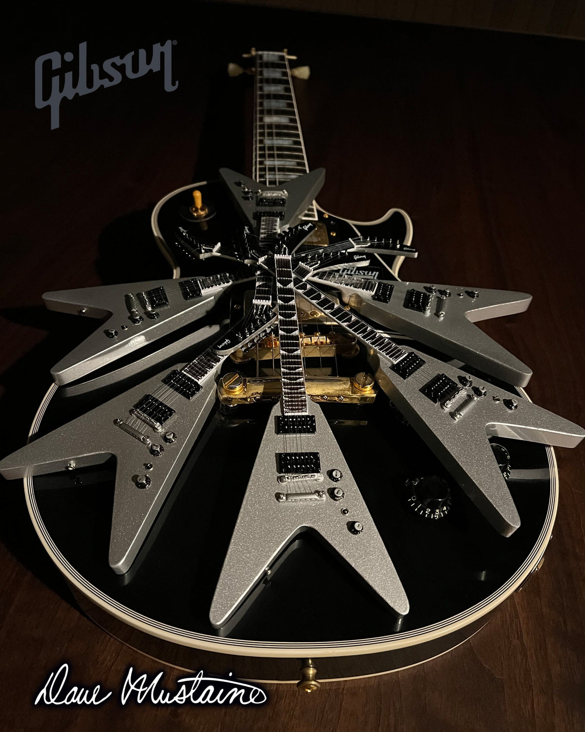 Dave Mustaine Signature Gibson Flying V SET OF 2 Mini Guitar Collection - Rust in Peace & Silver Metallic
