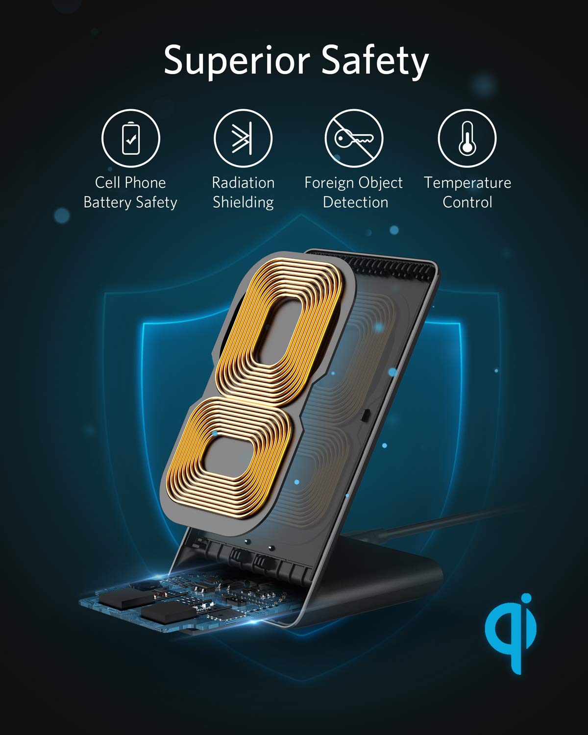 Anker 313 Wireless Charging Stand for smartphones, sleek black stand for fast wireless charging compatible with various devices