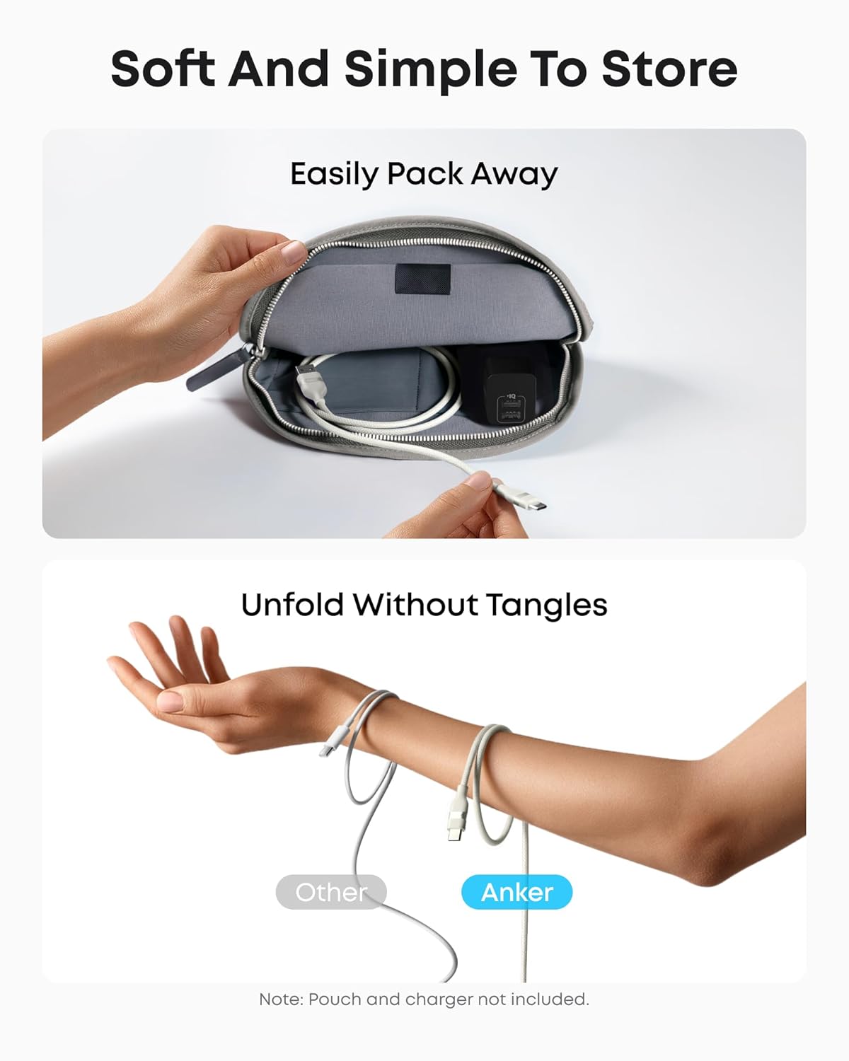 Anker upcycled braided USB-A to USB-C cable, available in 3 ft and 6 ft lengths, shows durable design and braided texture.