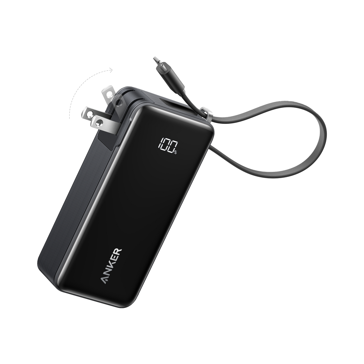 Anker Power Bank 10K Fusion with built-in cable, portable portable charger with compact design and USB ports.
