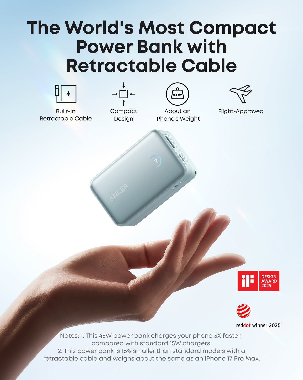 Anker Nano Power Bank (10K, 45W, Built-In Retractable USB-C Cable) - AKD Ink