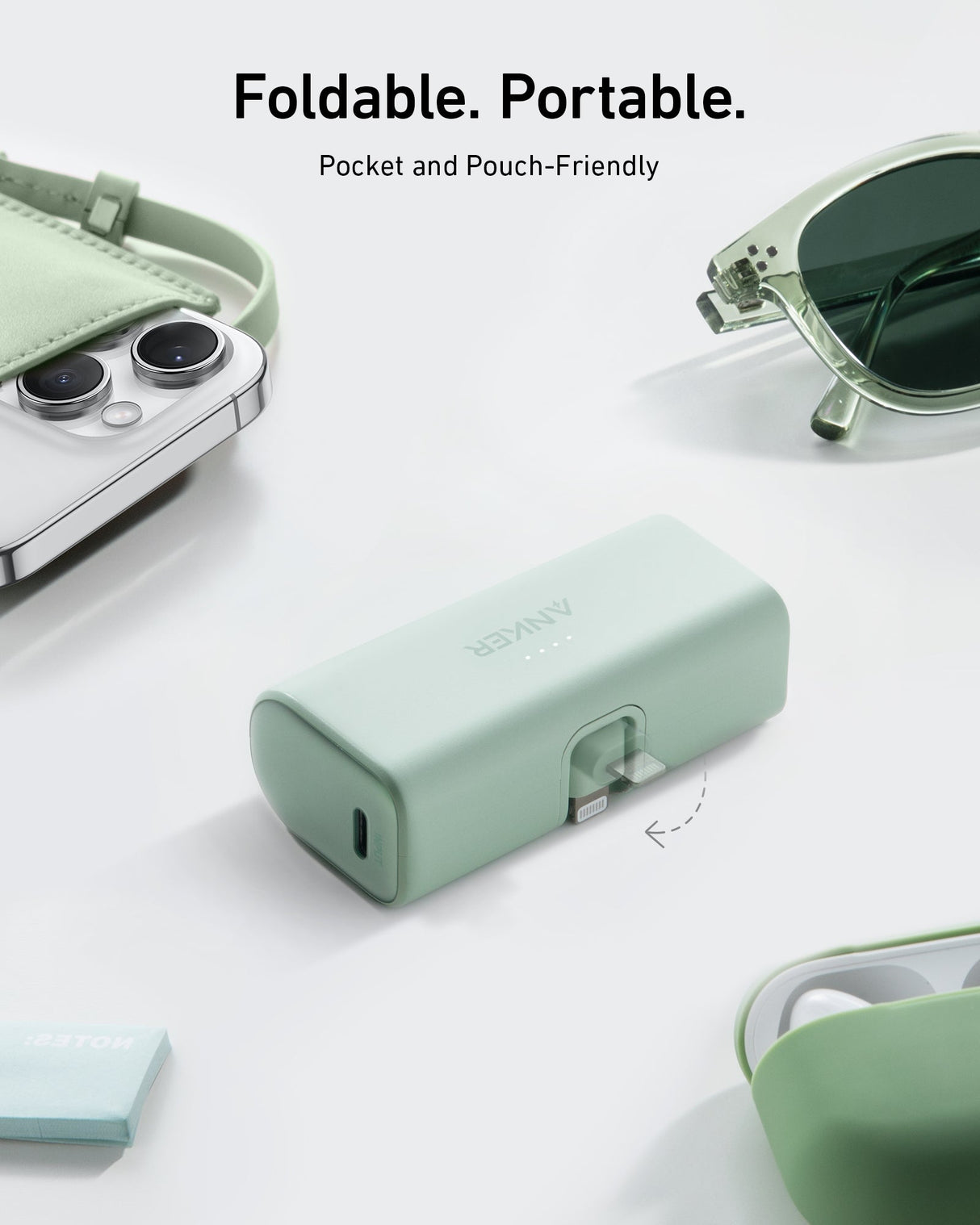 Anker Nano Power Bank with built-in Lightning connector and 12W charging port, compact portable power source for devices