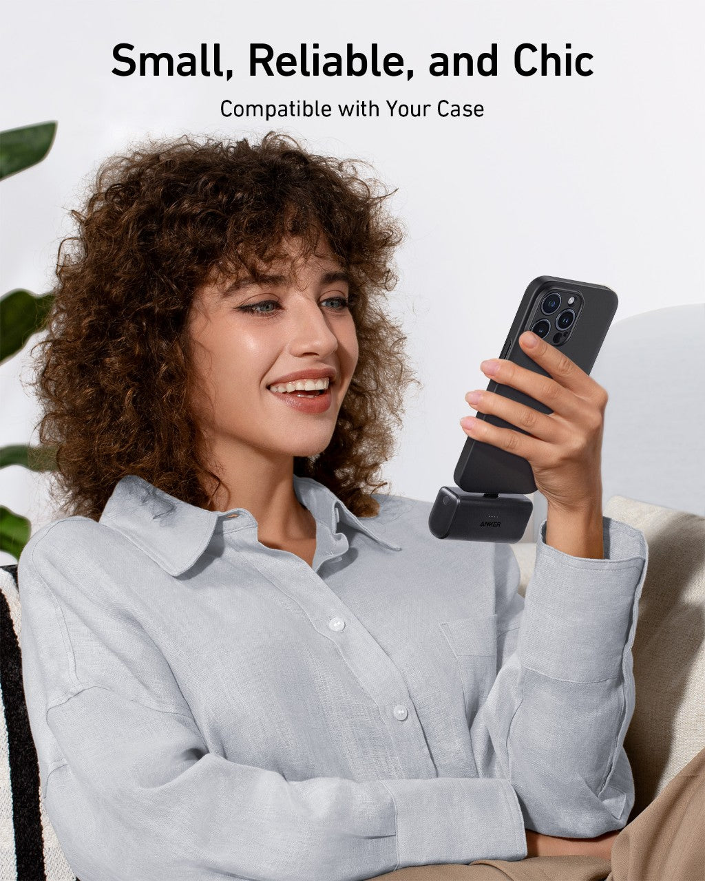 Anker Nano Power Bank with built-in USB-C connector, compact 22.5W portable charging device on a white background.