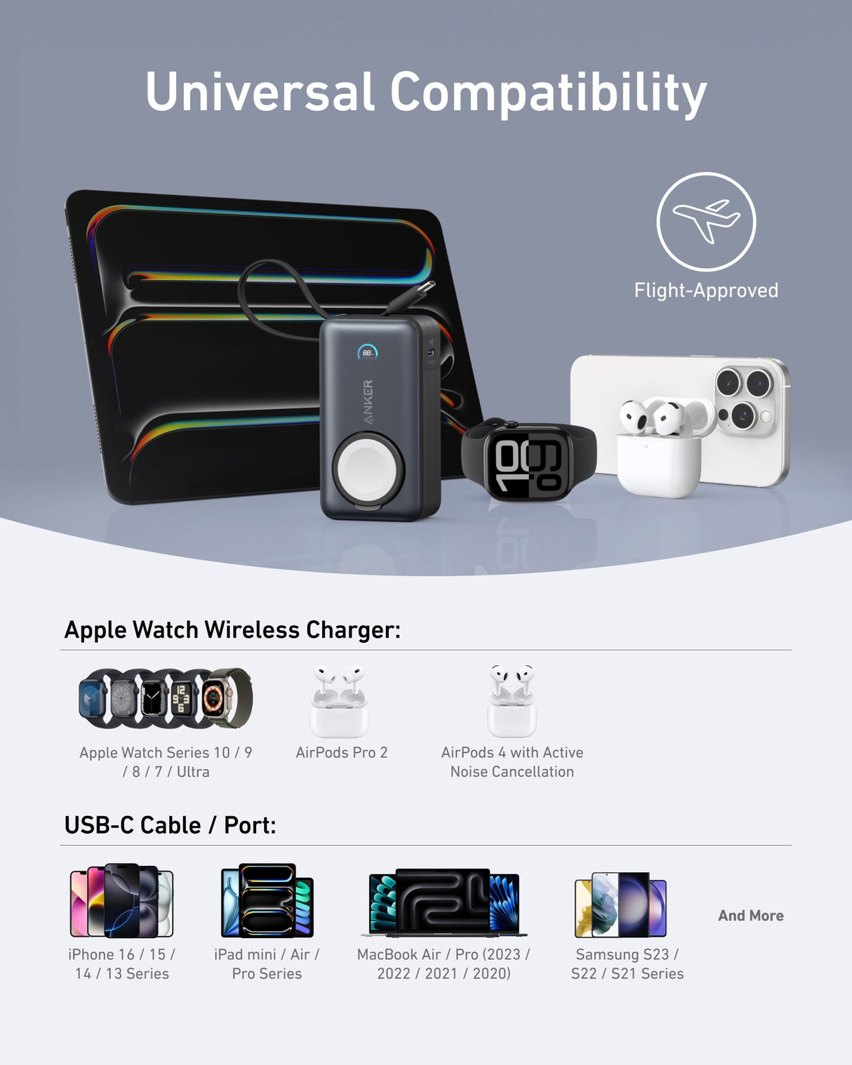 Anker MagGo 10K 35W power bank for Apple Watch, compact portable charger with MagSafe-compatible magnetic connector.