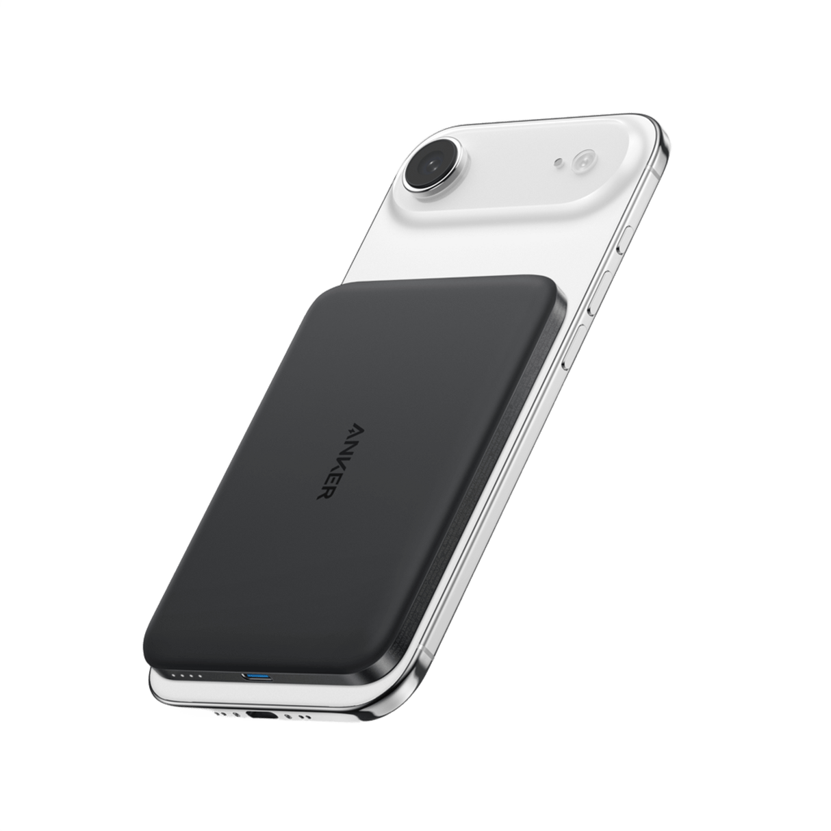 Anker Nano 5K MagGo Slim power bank with USB-C port and compact design, shown in a sleek, modern style.
