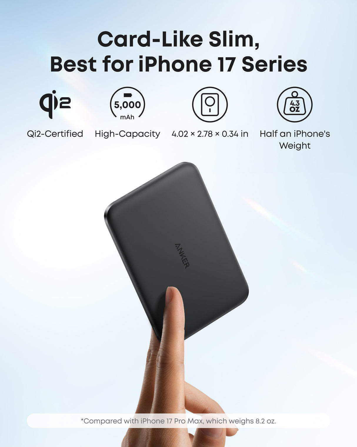 Anker Nano 5K Power Bank with MagGo slim portable charger, compact design, black color, and USB-C port for mobile device charging.
