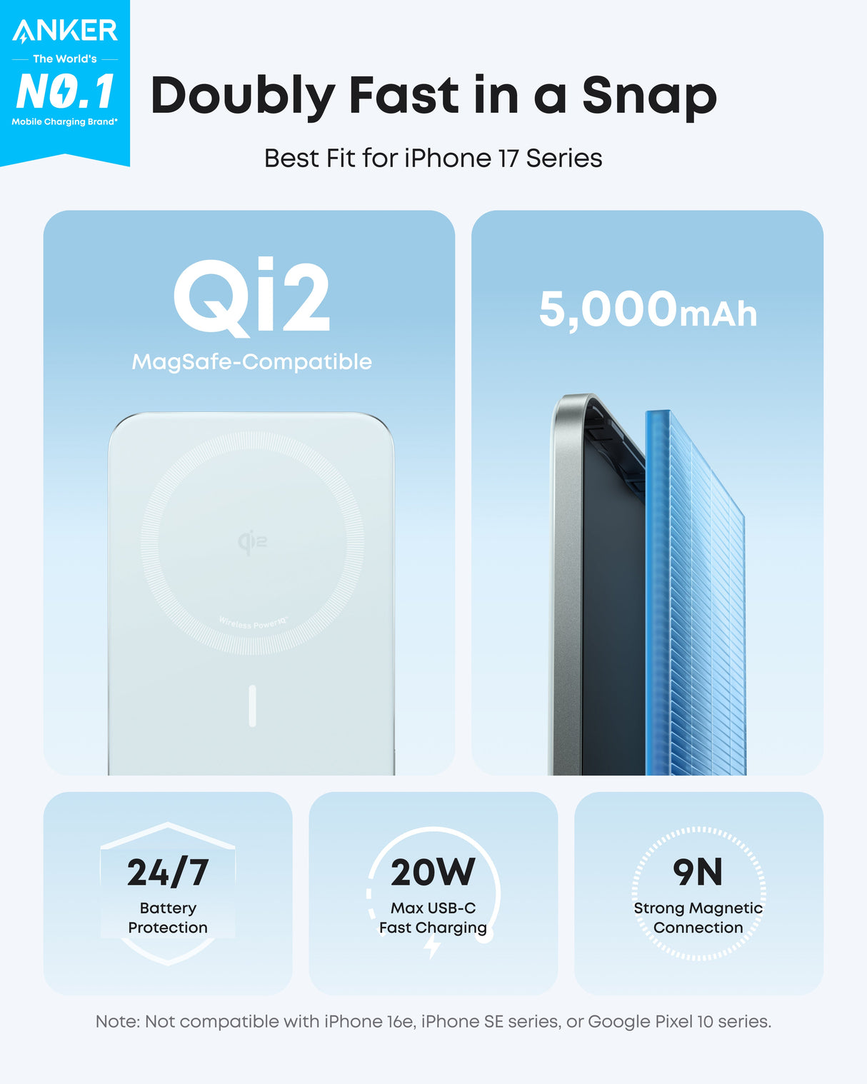 Anker Nano 5K MagGo Slim Power Bank showing its compact design and USB-C port for portable charging.