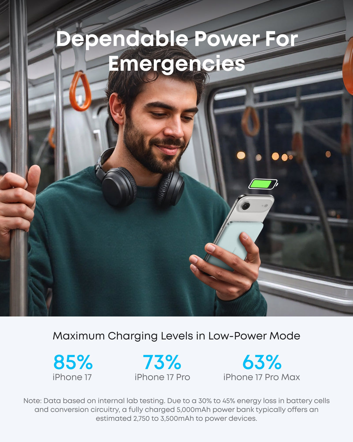 Anker Nano 5K MagGo slim power bank with a compact design, shown with charging ports and sleek exterior.