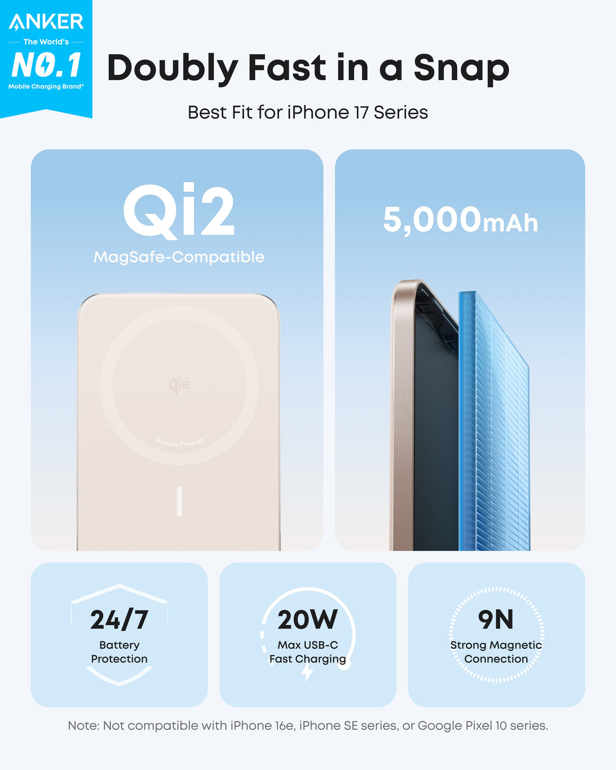 Anker Nano 5K Slim Power Bank with MagGo wireless charging pad, compact portable power bank for smartphones and devices
