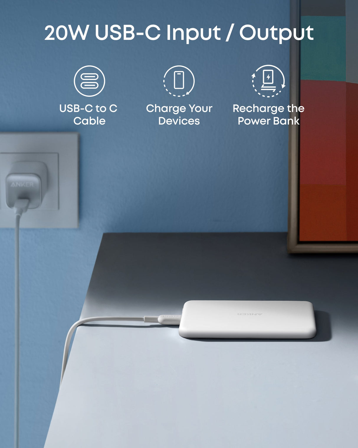 Anker Nano 5K Power Bank with MagGo and Slim design, portable external battery for charging devices on the go.