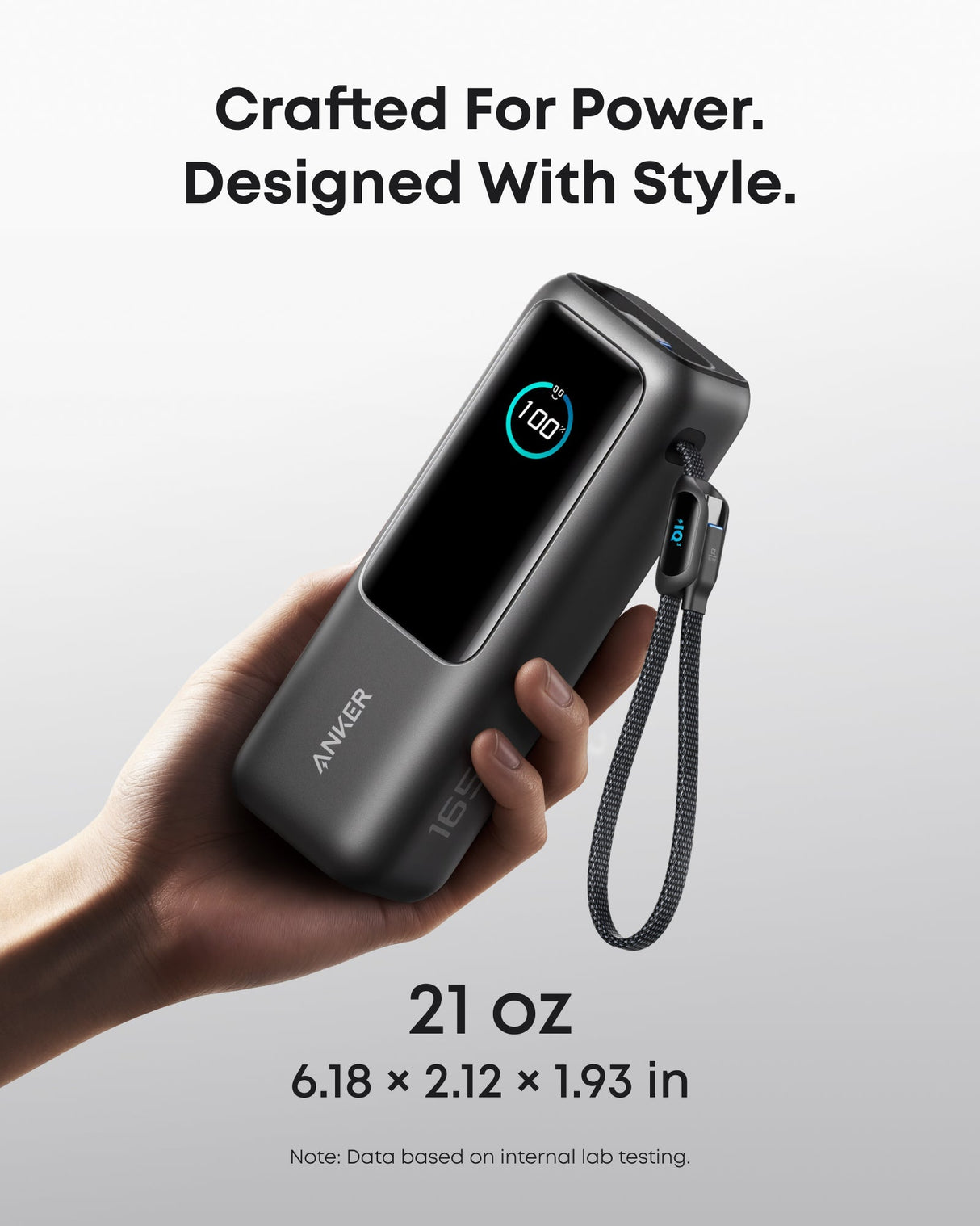Anker 25K 165W laptop power bank with built-in retractable cables, portable charger for laptops and devices.