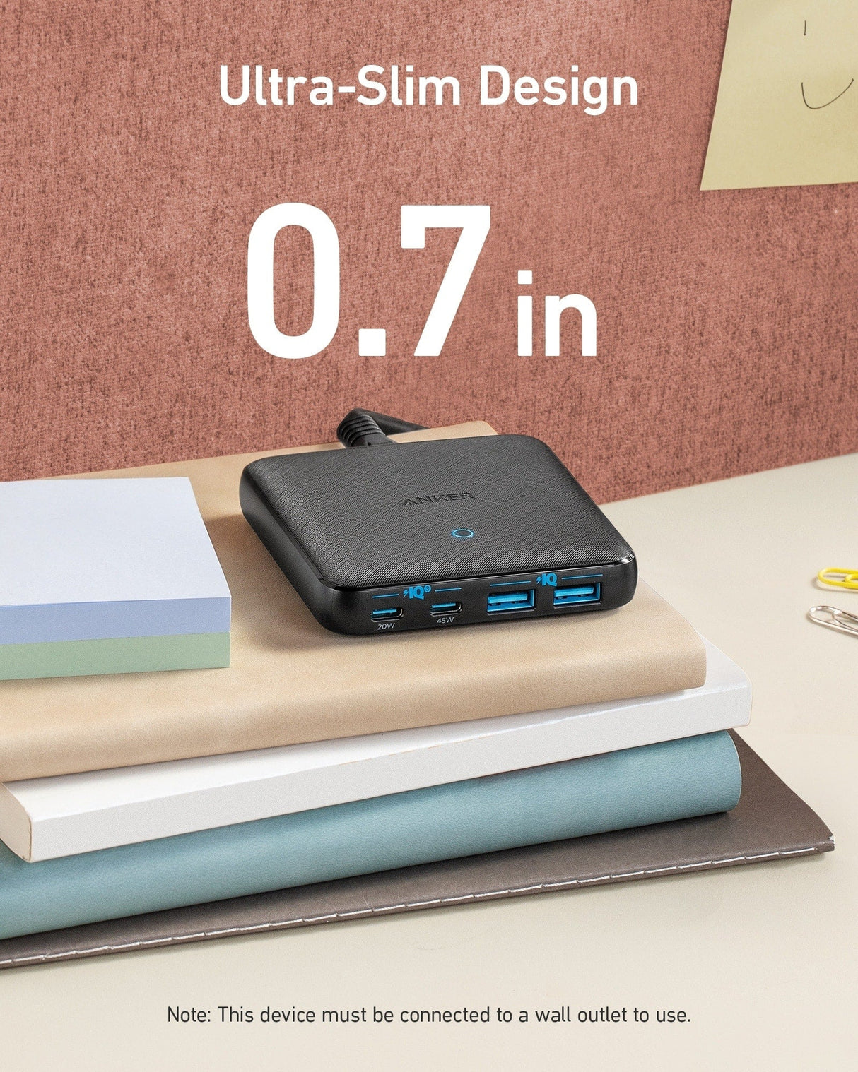 Anker 543 65W II charging only power adapter with compact design, shown in the image.