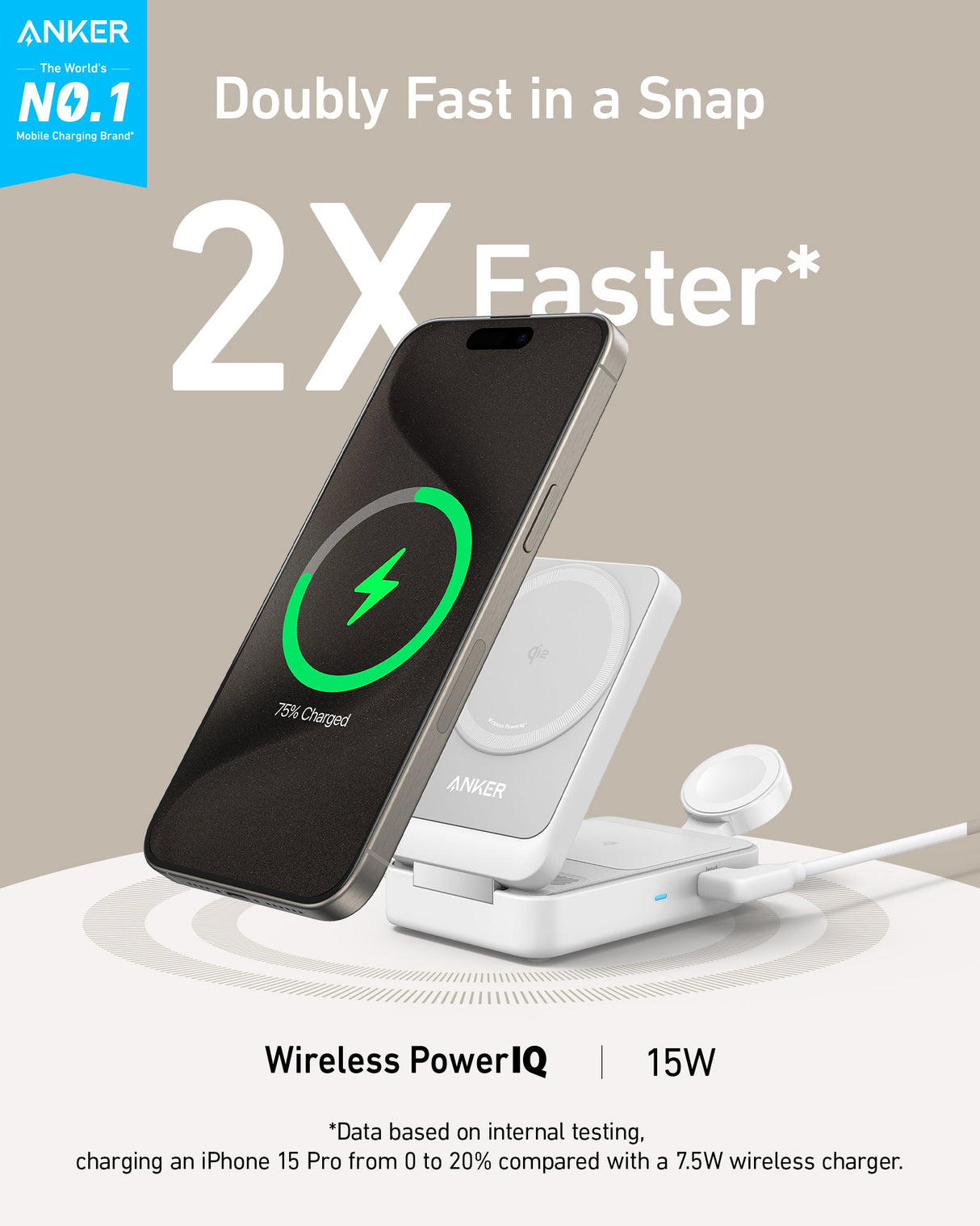 Anker MagGo 3-in-1 foldable wireless charging station with multiple device charging pads and sleek black design.
