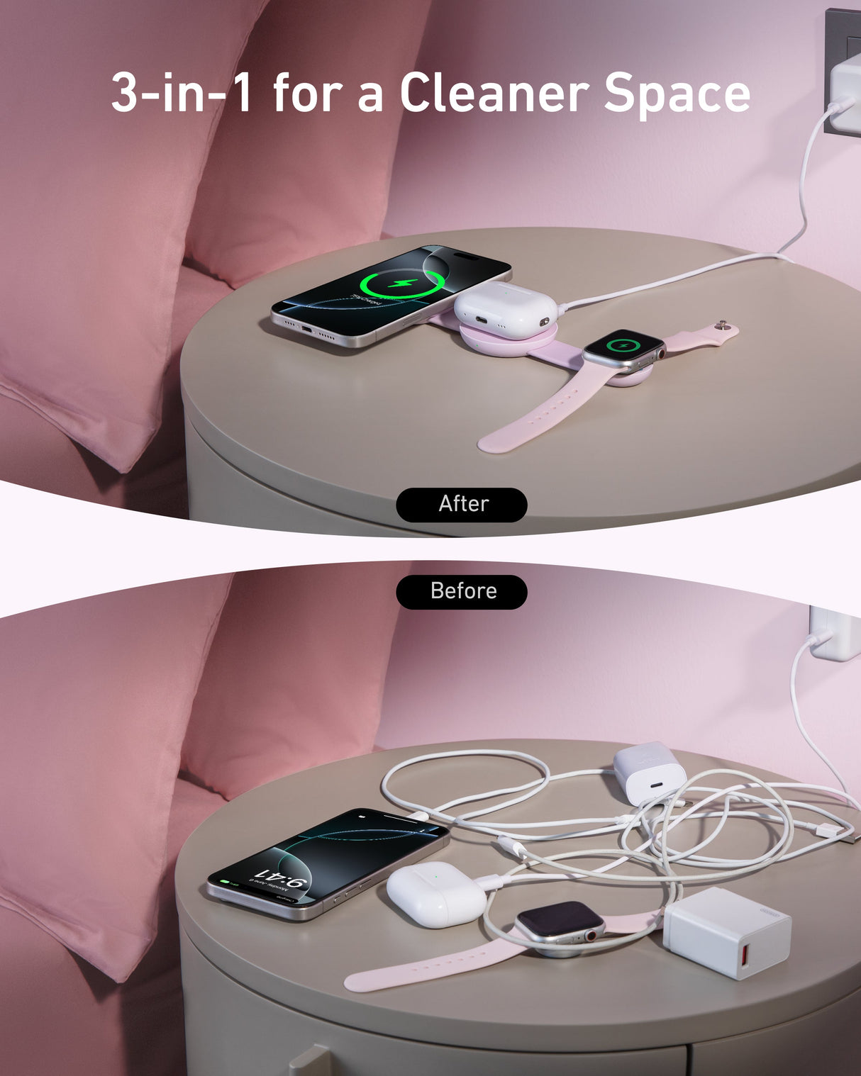 Anker MagGo 3-in-1 wireless charging station with foldable pad for iPhone, Apple Watch, and AirPods, black and sleek design