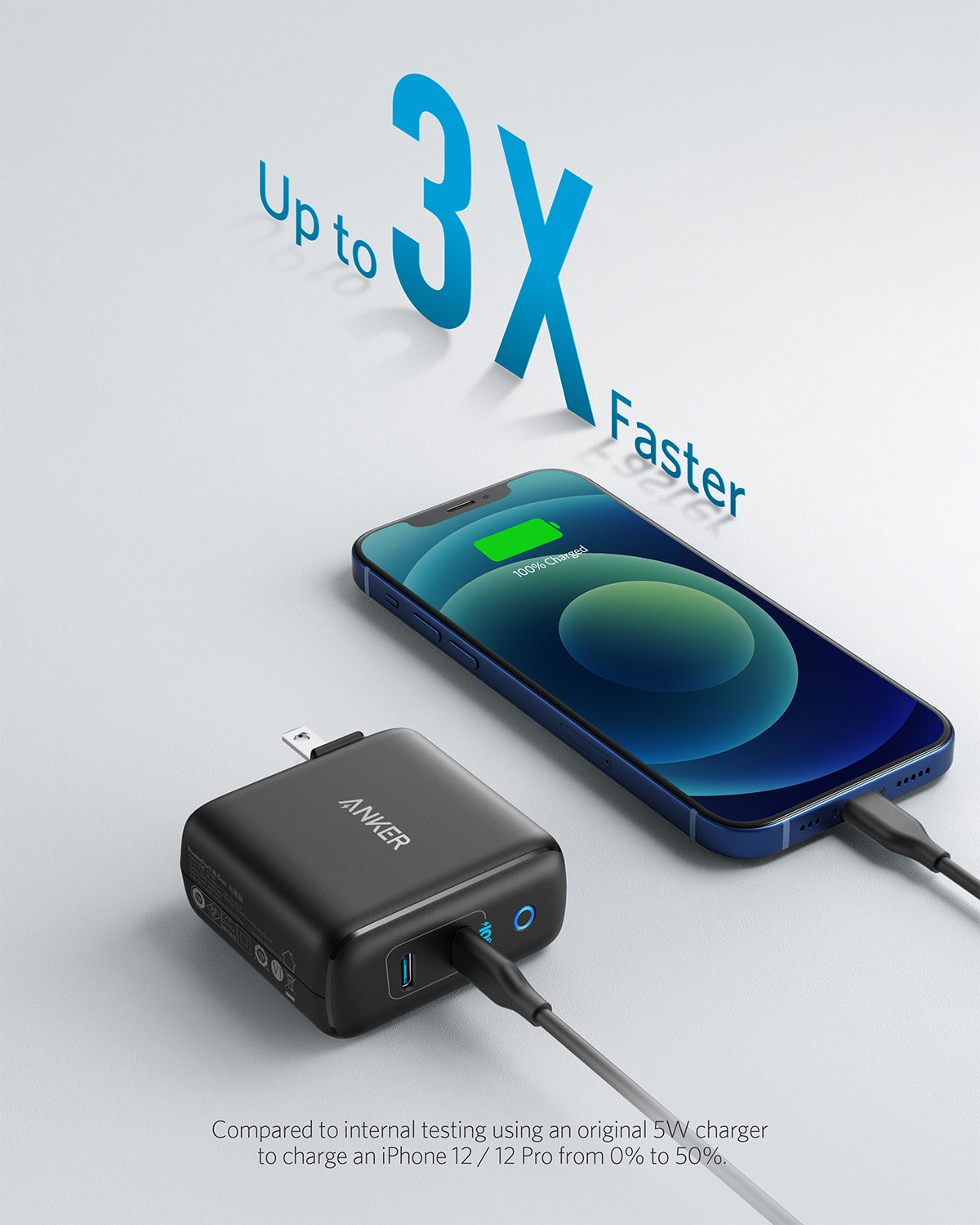Anker 324 40W charging-only USB-C power adapter with compact design and foldable prongs for convenient travel.