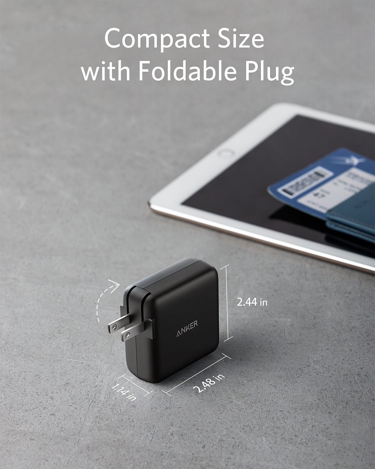 Anker 324 40W charger for fast charging devices, compact design with USB-C port, black plastic body.