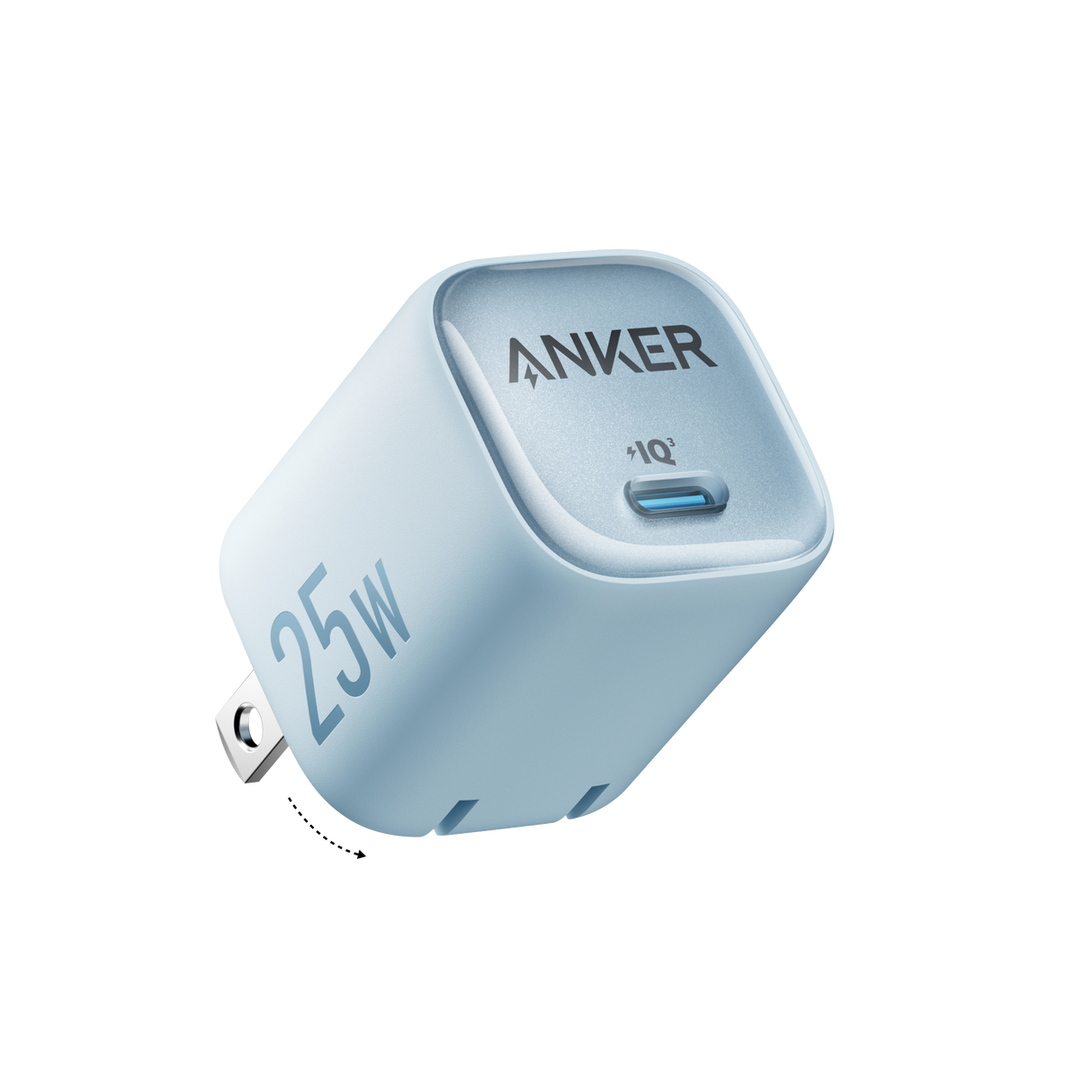 Anker 25W Compact Charger with USB-C port, shown in black, designed for fast charging smartphones and devices.