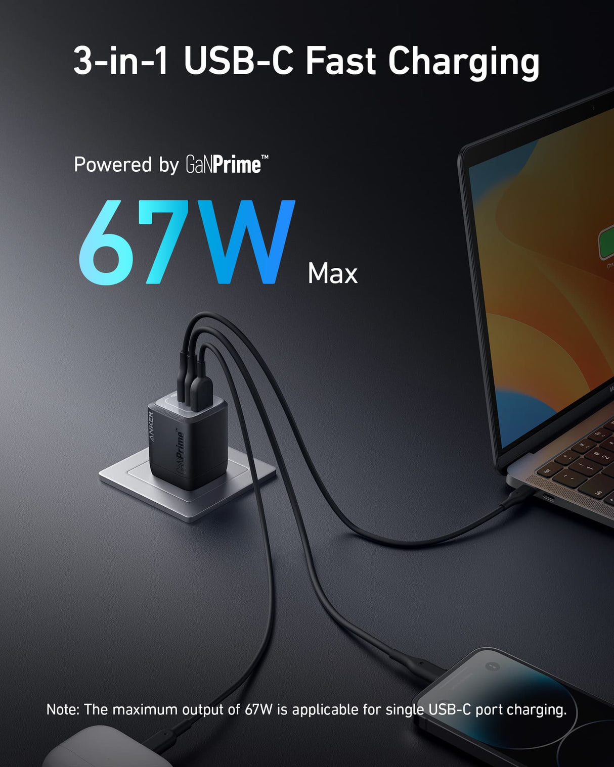 Anker Prime 67W GaN Wall Charger (3 Ports) - AKD Ink