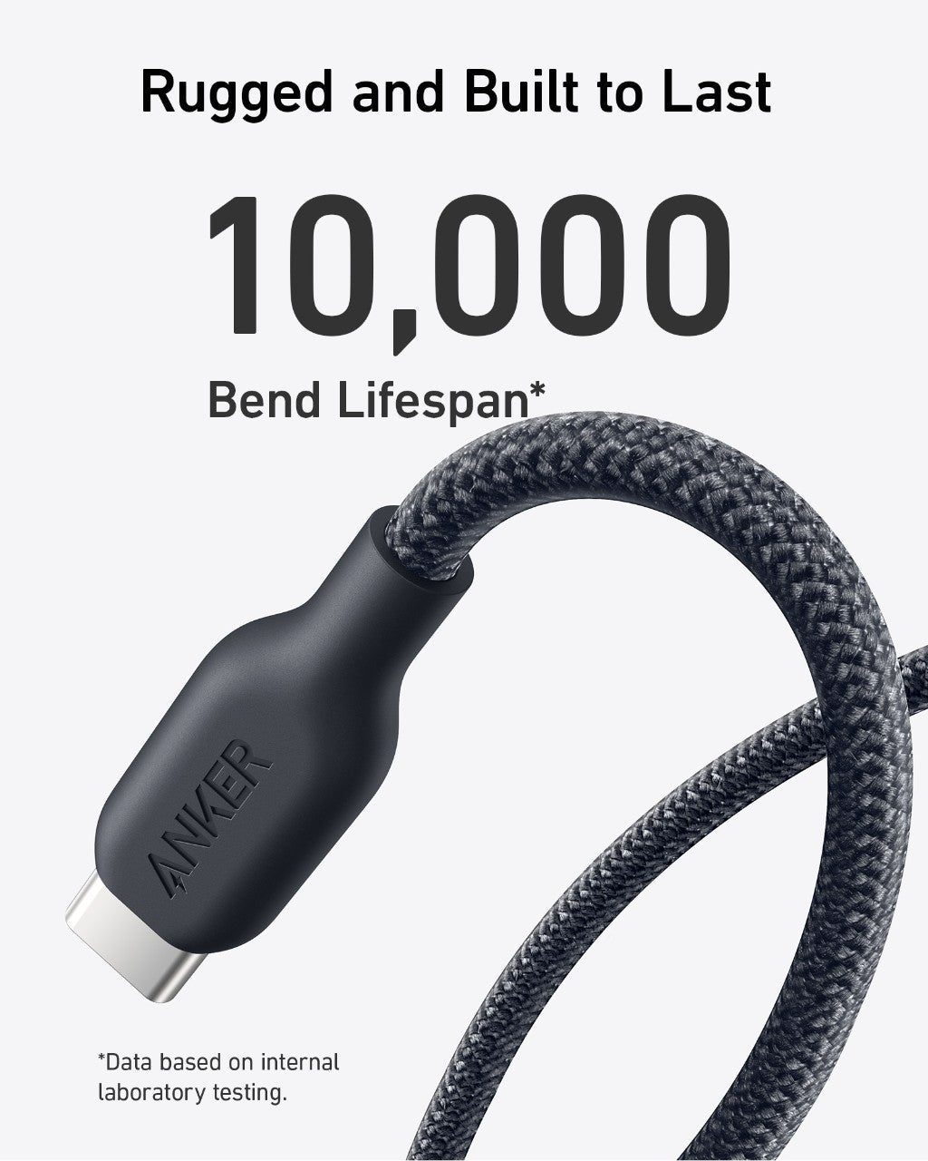 Anker 543 USB-C to USB-C charging cable with bio-braided design, durable and flexible for fast charging devices.