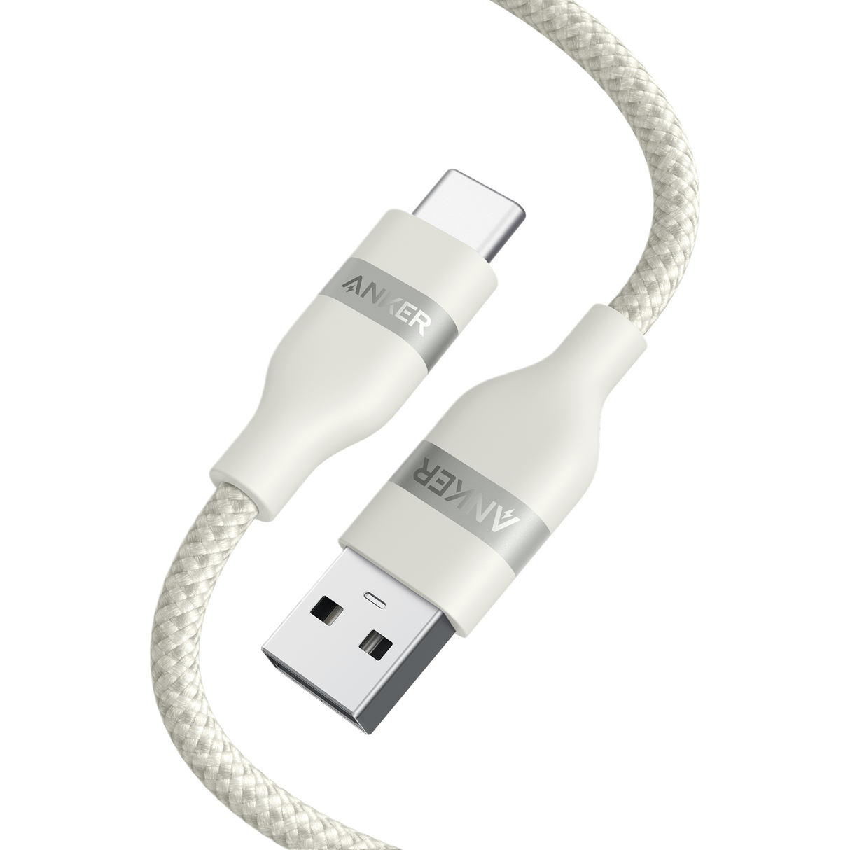 Anker upcycled braided USB-A to USB-C cable, available in 3 ft and 6 ft lengths, shown with connectors and braided design.