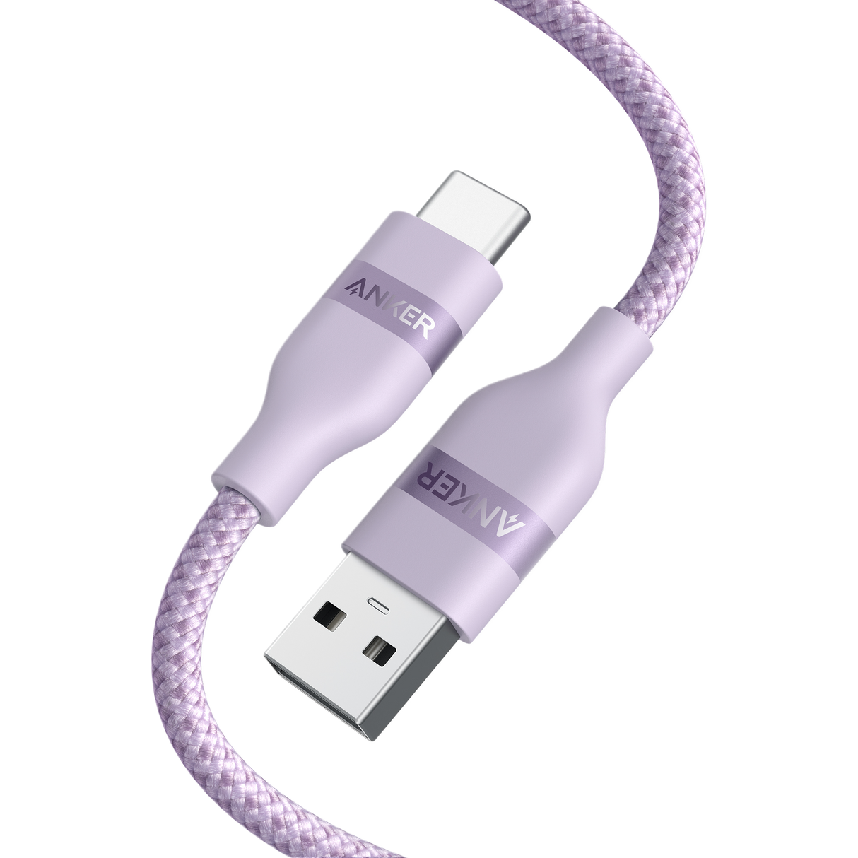Anker upcycled braided USB-A to USB-C cable, 3 ft or 6 ft length, shown coiled with durable braided design