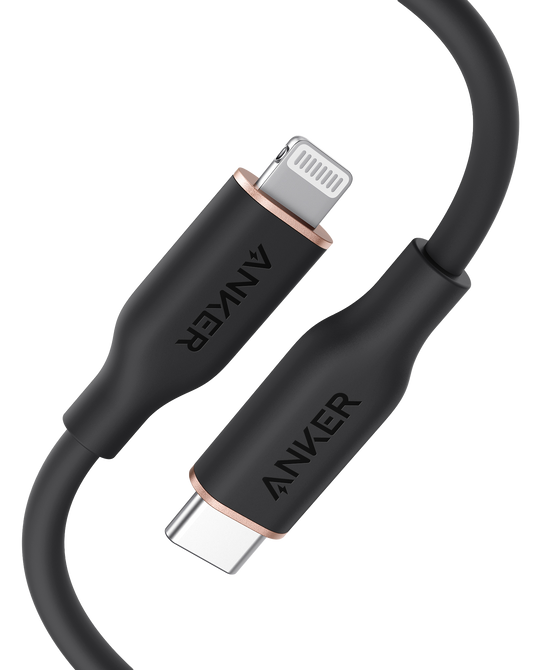 Anker 641 USB-C to Lightning cable, 3 ft silicone Flow cable for charging and syncing Apple devices, with durable design.