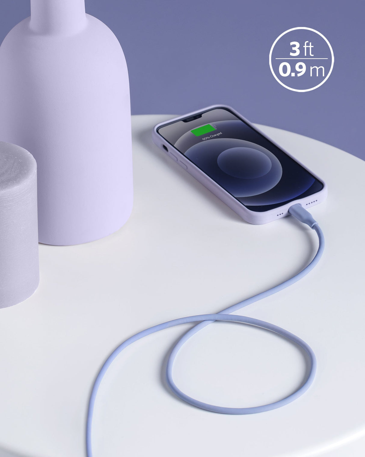 Anker 641 USB-C to Lightning Cable, 3 ft silicone charging cable with Flow design, shown coiled with connectors visible.