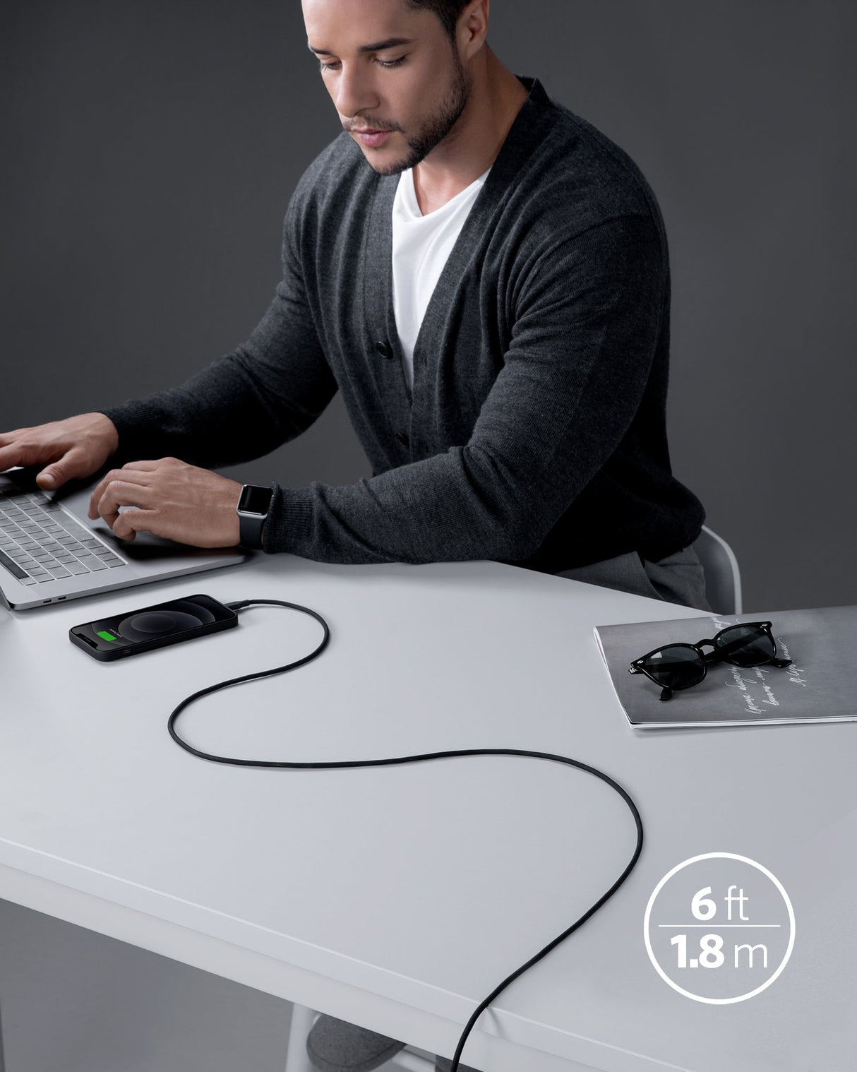 Anker 641 USB-C to Lightning Cable, 3 ft silicone flow design, shown coiled with connectors visible.