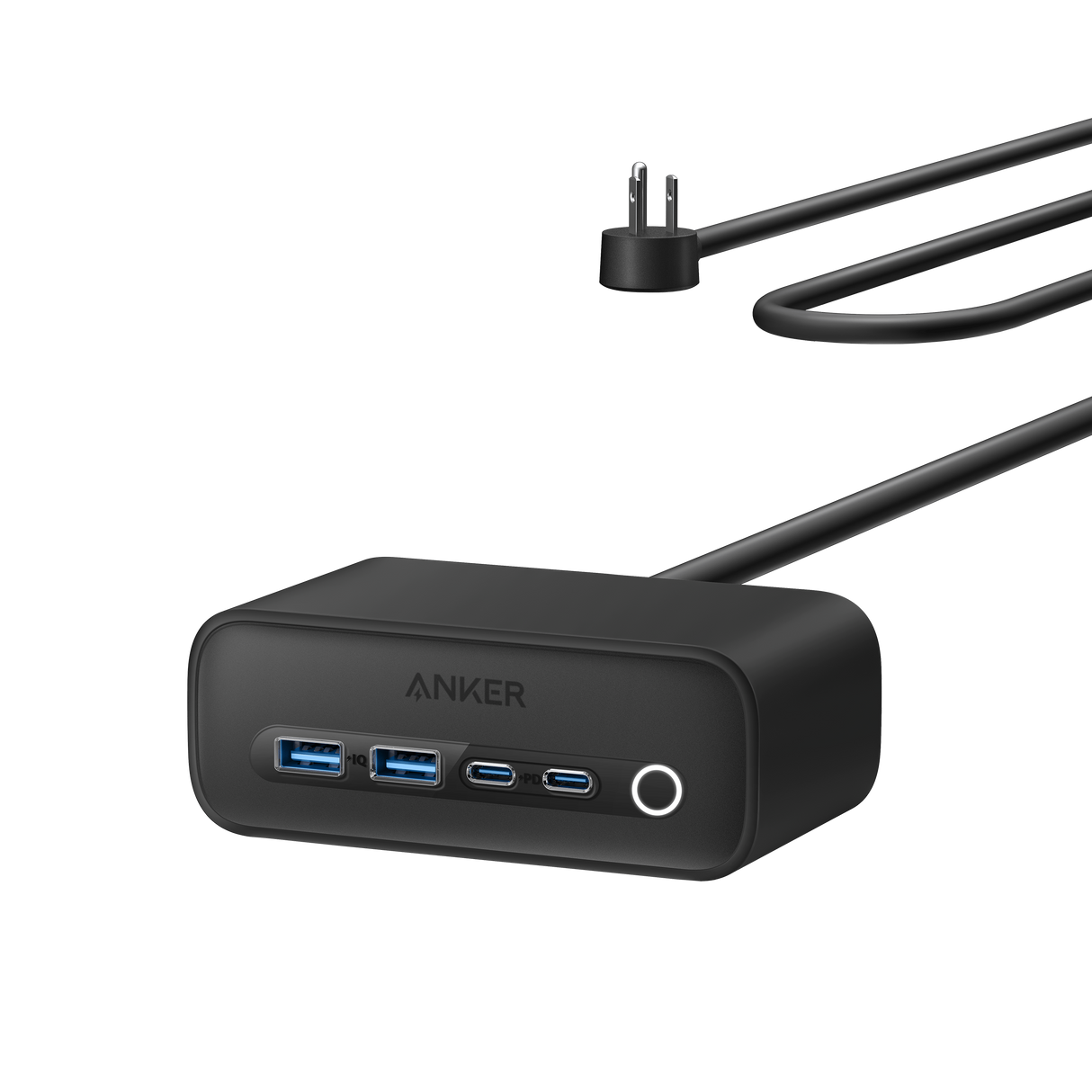 Anker 525 charging station with multiple USB ports for efficient device charging, shown in a sleek, modern design.