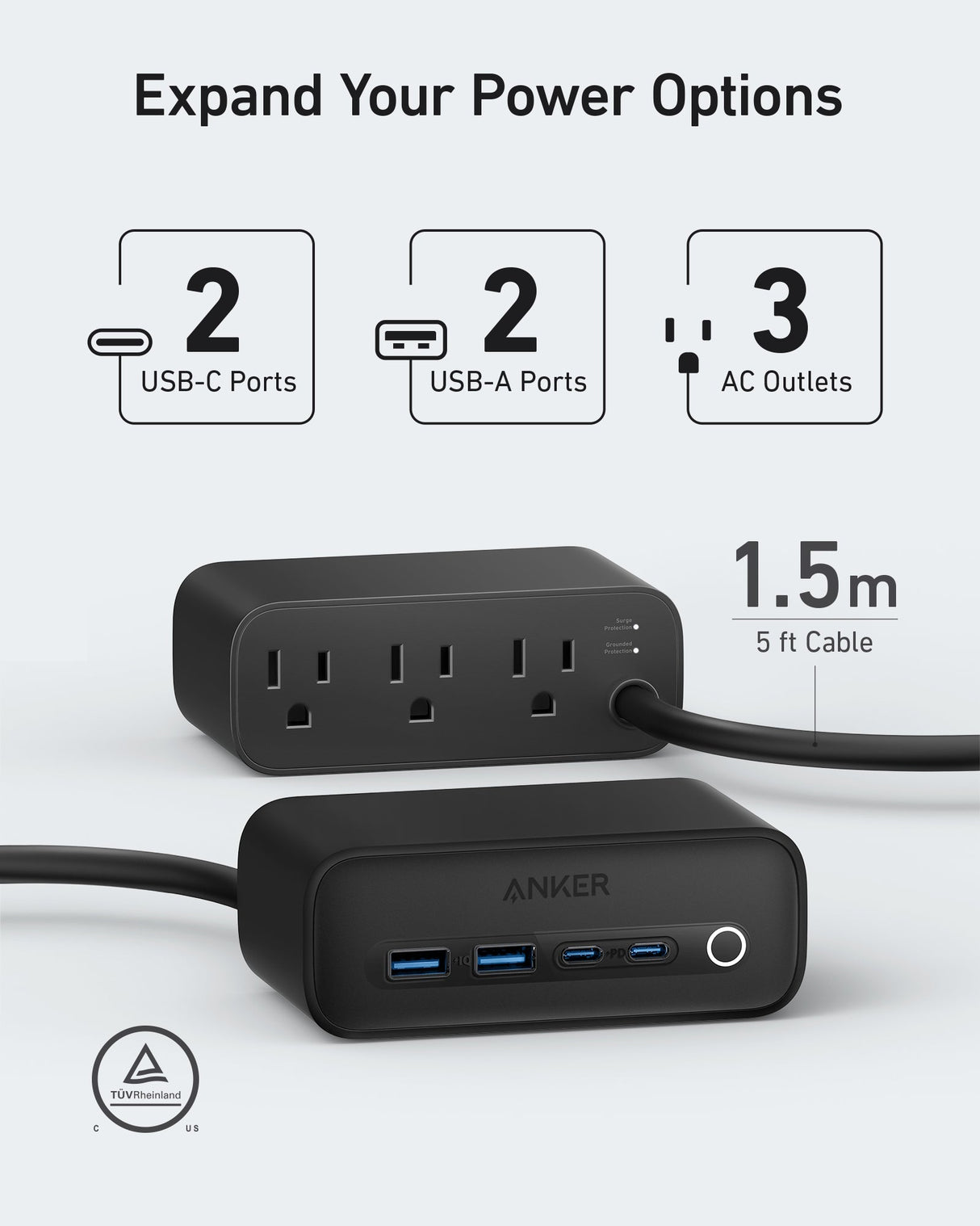 Anker 525 charging station with multiple USB ports for efficient device charging, shown in a sleek, modern design.