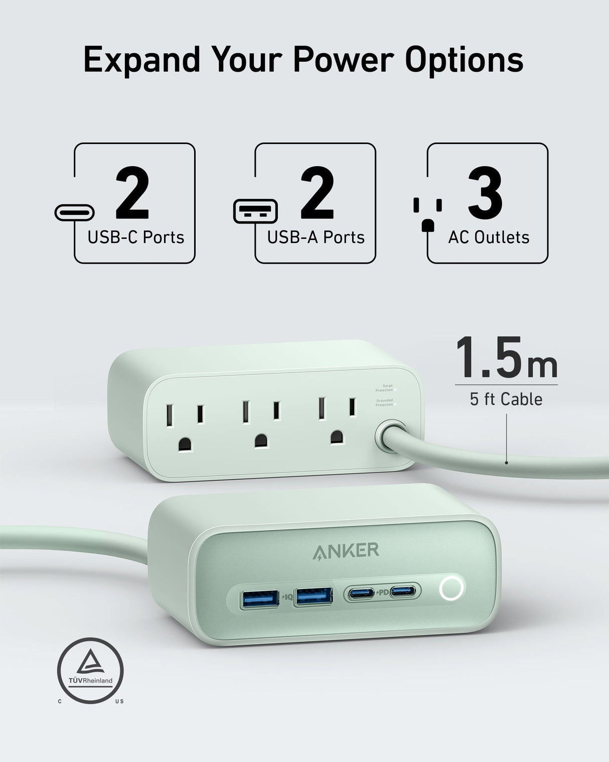 Anker 525 charging station with multiple USB ports, sleek design, and charging cables connected for efficient device power.