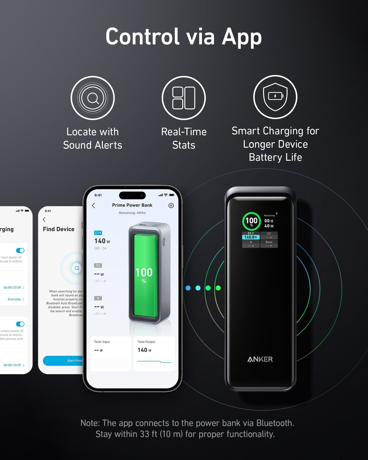 Anker Prime 27,650mAh power bank with 250W capacity and 100W charging base, shown with charging ports and sleek design.