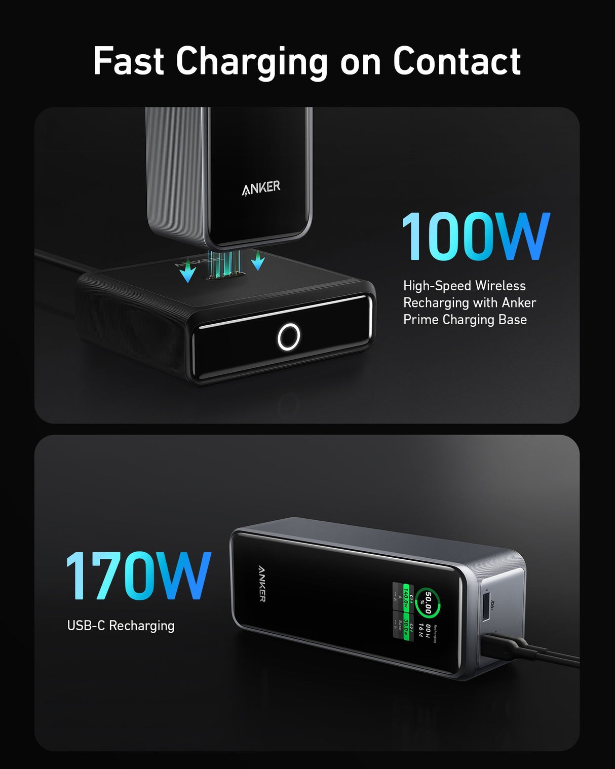 Anker Prime 27,650mAh power bank and 100W charging base, portable power and fast charging station for devices.