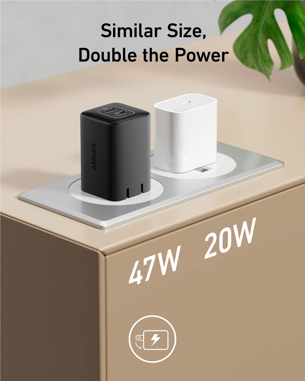 Black Anker 523 Nano 3 47W charger with compact design and USB-C port, ideal for fast device charging.