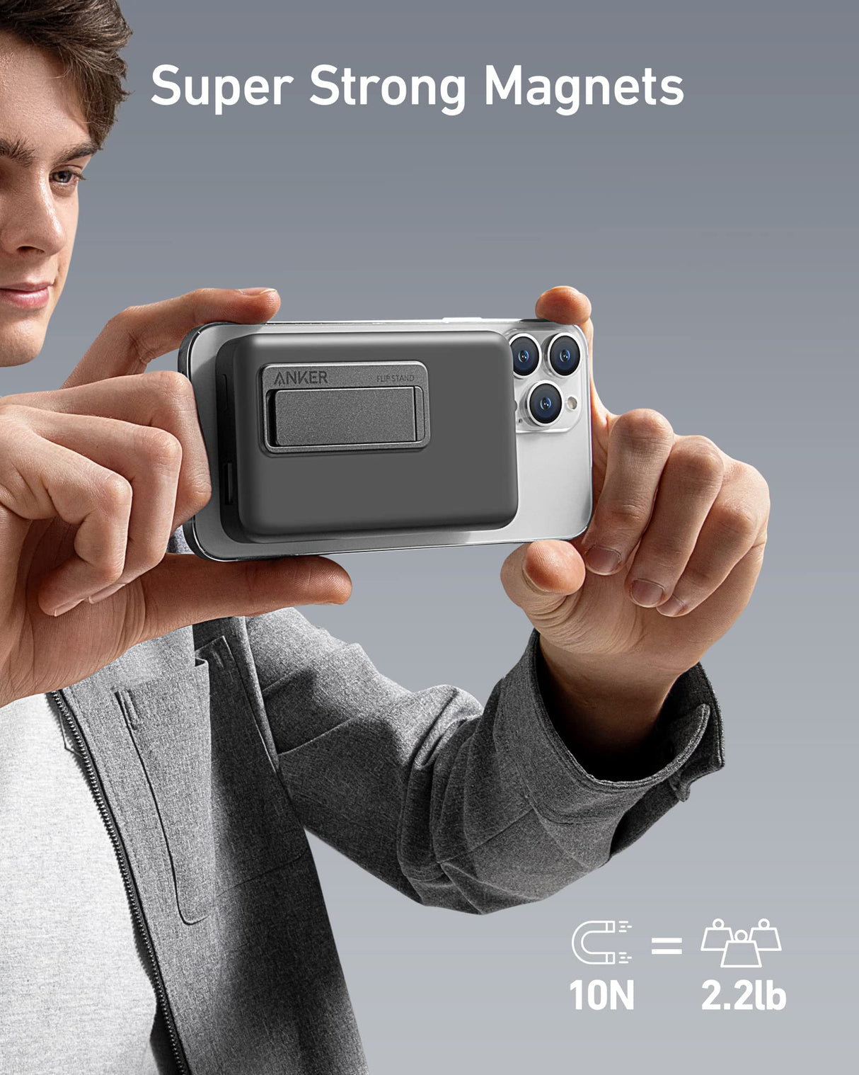 Black Anker 633 Magnetic Battery for charging, compact design with magnetic attachment, portable power source.