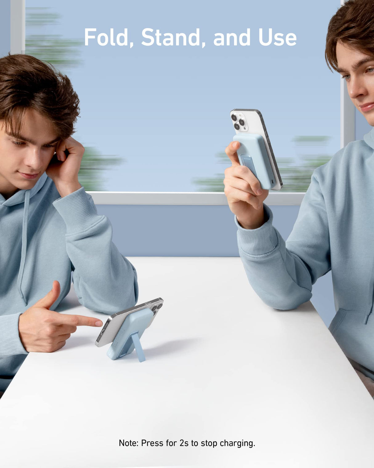 Anker 633 Magnetic Battery charging device in blue with magnetic connection, designed for portable power.