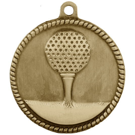 Golf High Relief Medal-Gold 2"