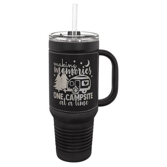 Polar Camel 40 oz. Leatherette Grip Travel Mug with Handle and Straw