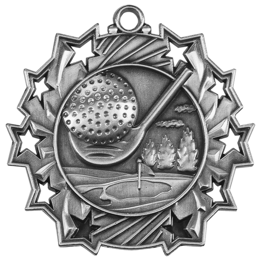 Golf Ten Star Medal-Silver 2 1/4"