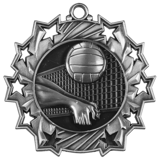 Volleyball Ten Star Medal-Silver 2 1/4"