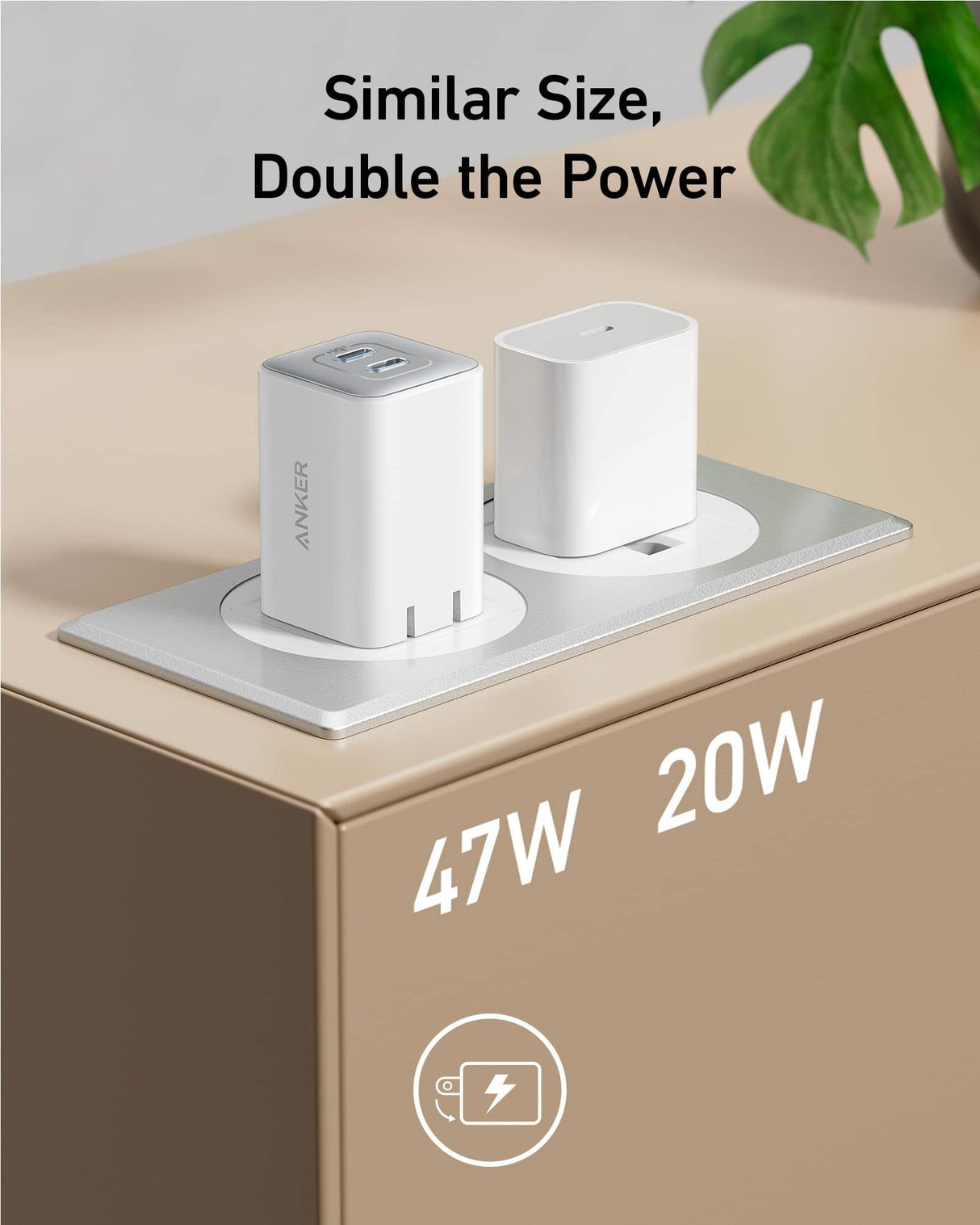 White Anker 523 Nano 3 47W charger with compact design and USB-C port for fast device charging.