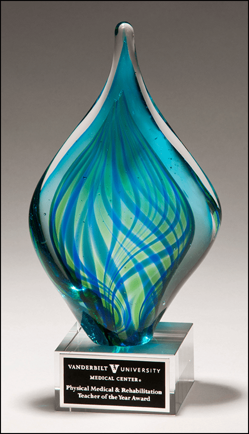 Airflyte art glass awards in clear glass with elegant rectangular shape and beveled edges, perfect for recognition and achievement displays.
