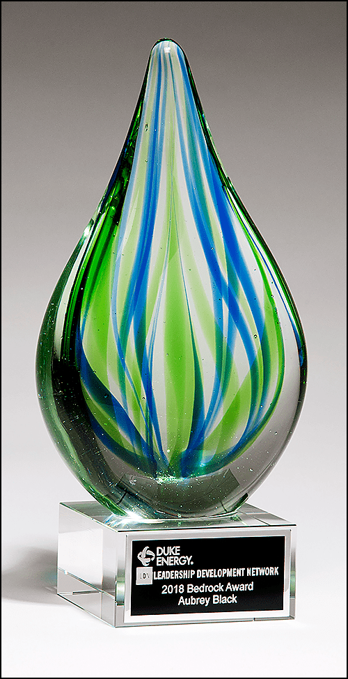 Airflyte art glass awards with clear rectangular design, polished edges, and engraved surfaces on a white background.