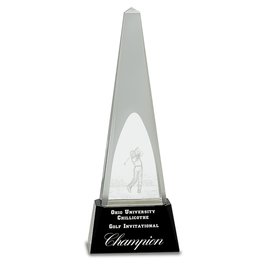 Small Clear Crystal 3D Golf Spire on Pedestal Base-AKD Ink